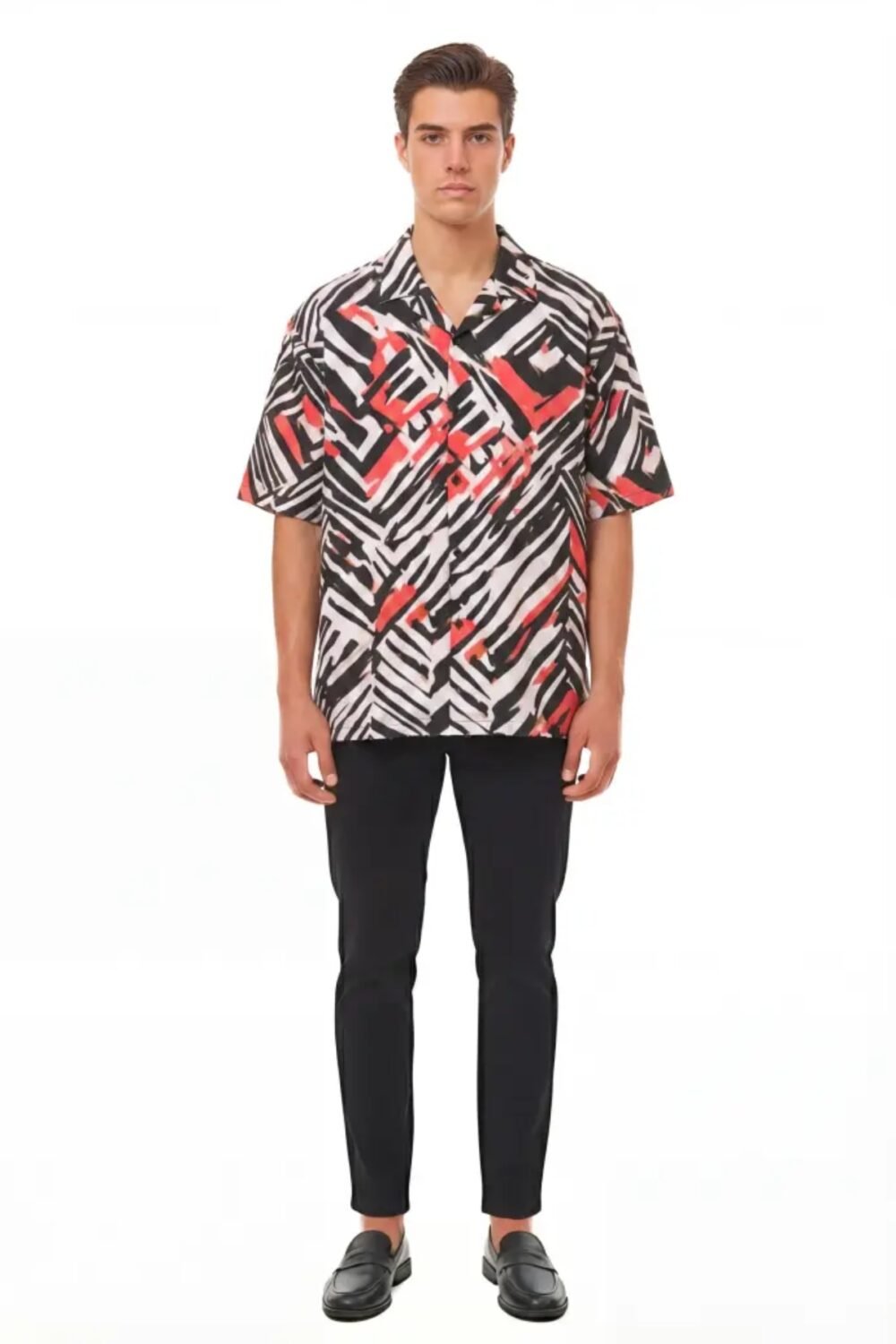 CORAL GLITCH TRIBAL OVERSIZED SHIRT
