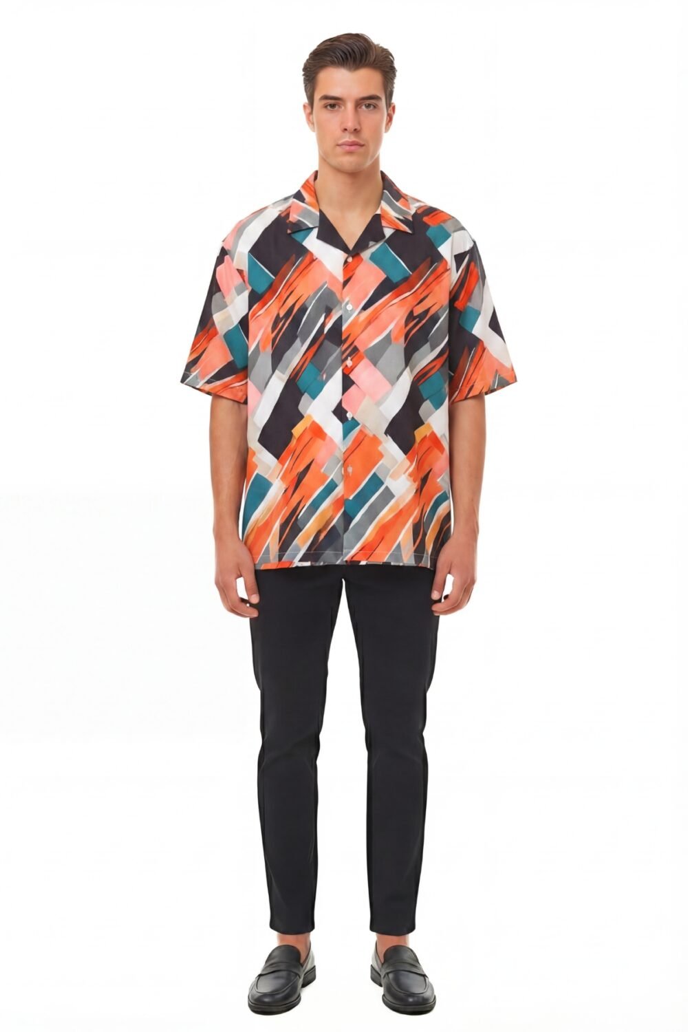 DYNAMIC CORAL GEOMETRIC OVERSIZED SHIRT