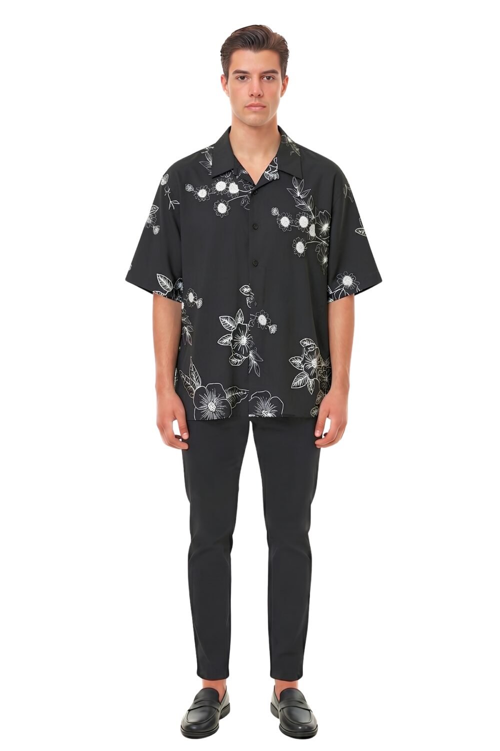 MONOCHROME SKETCHED FLORAL OVERSIZED SHIRT