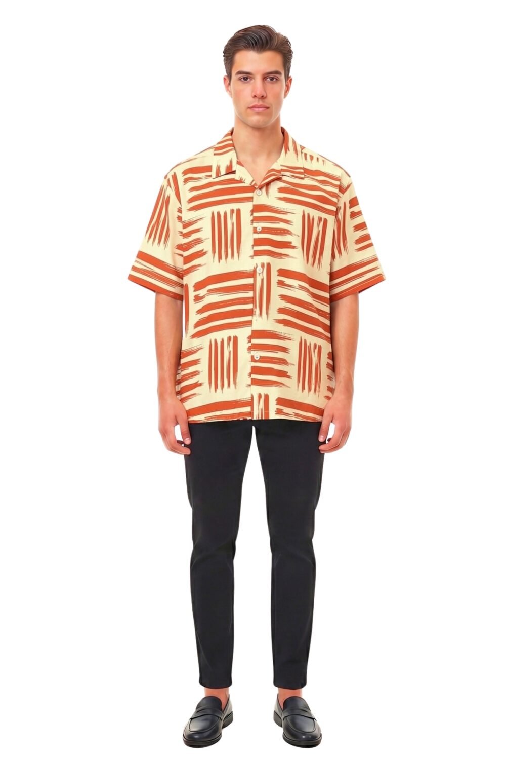 RUST ORANGE BRUSHSTROKE WEAVE OVERSIZED SHIRT