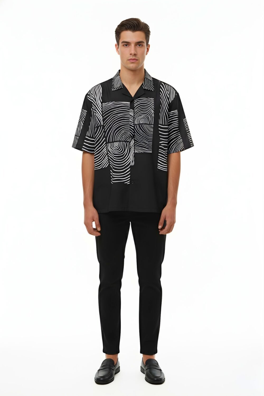 MONOCHROME TOPOGRAPHIC SWIRL OVERSIZED SHIRT
