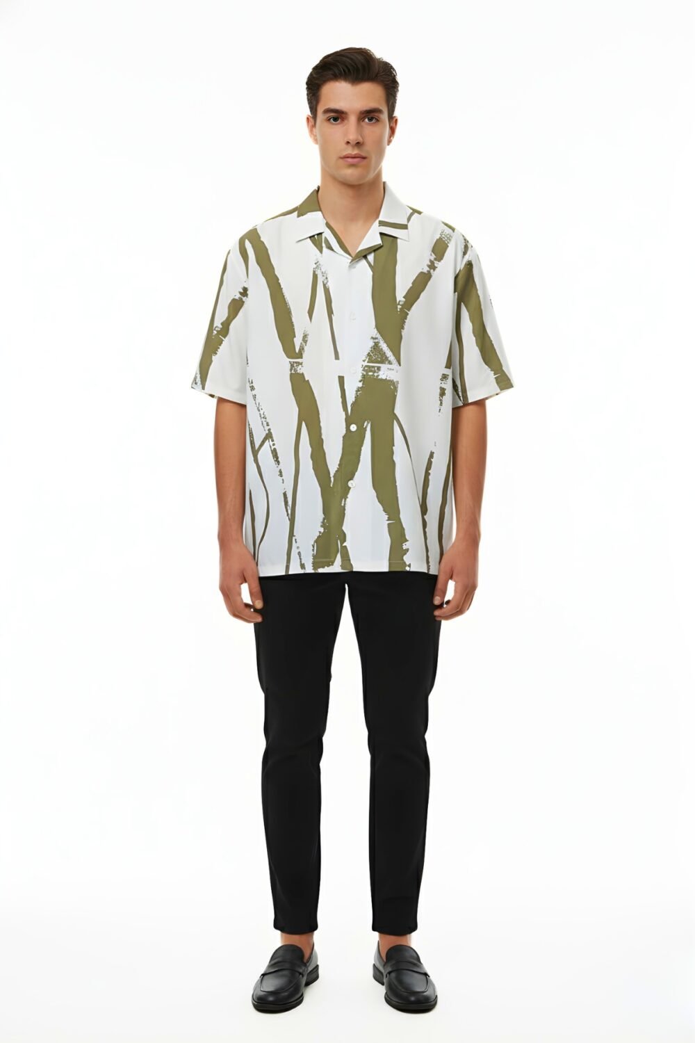 OLIVE BRUSHSTROKE ABSTRACT OVERSIZED SHIRT