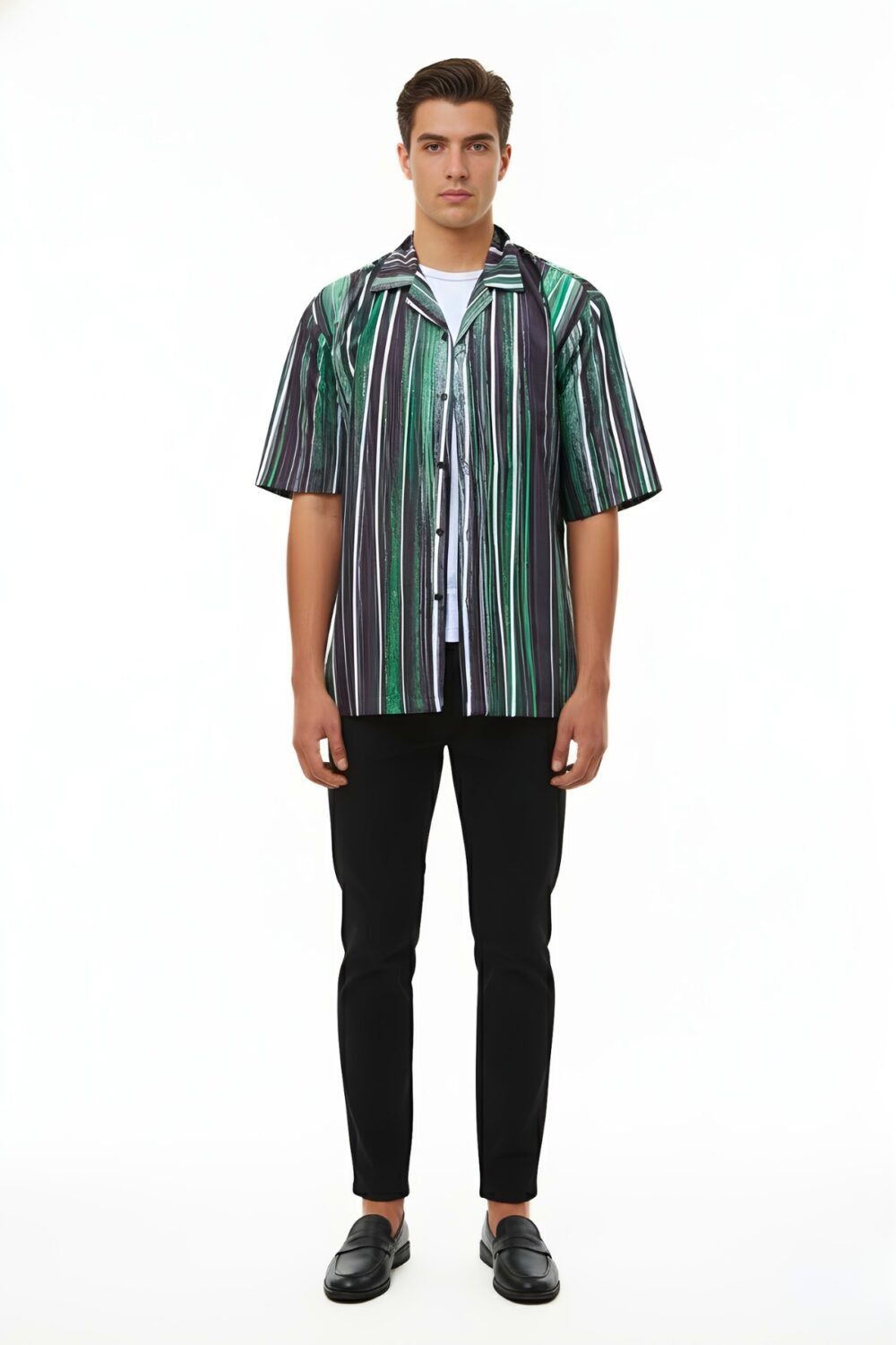 EMERALD BRUSHED STRIPE OVERSIZED SHIRT