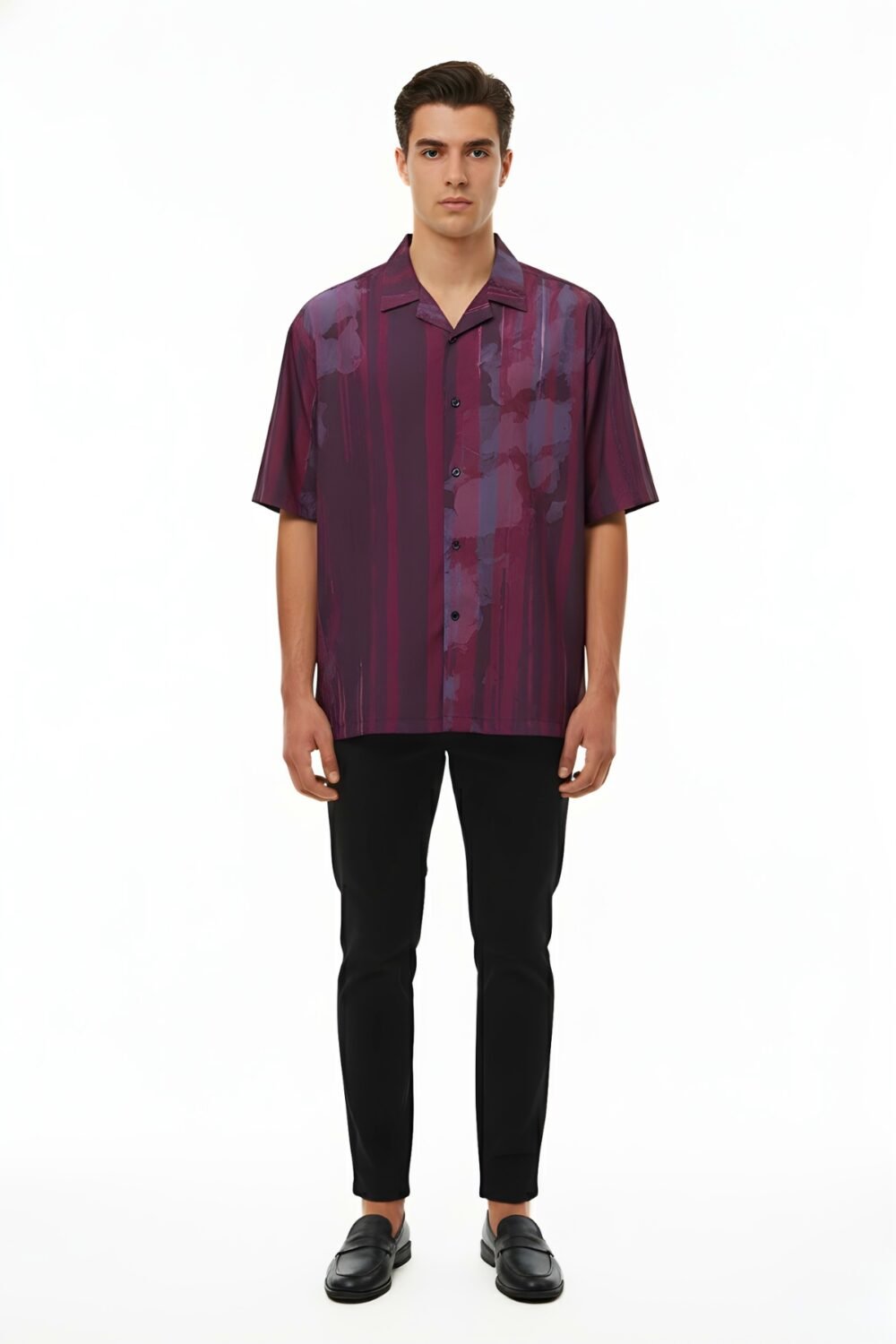 BURGUNDY SHADOW FLORAL OVERSIZED SHIRT