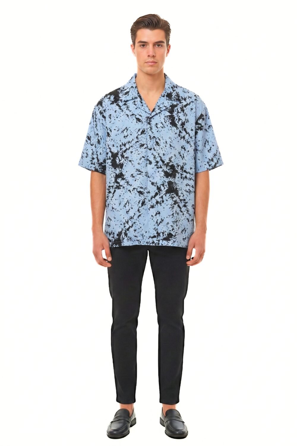 SLATE BLUE INK SPLATTER OVERSIZED SHIRT
