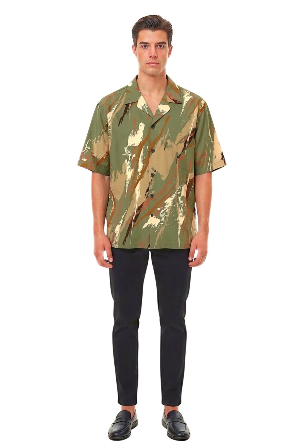 OLIVE PAINTERLY CAMO OVERSIZED SHIRT