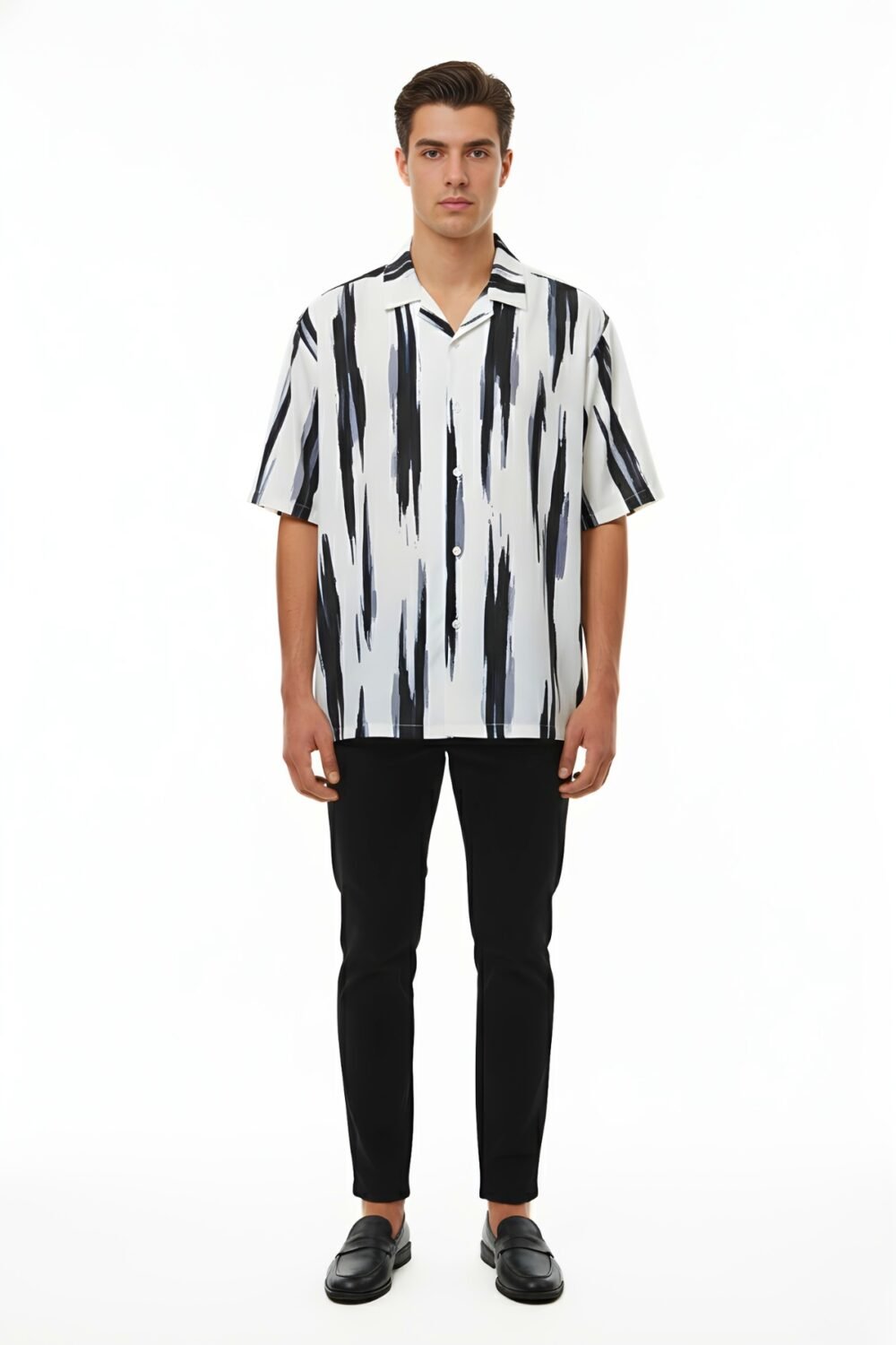 MONOCHROME VERTICAL BRUSHSTROKE OVERSIZED SHIRT