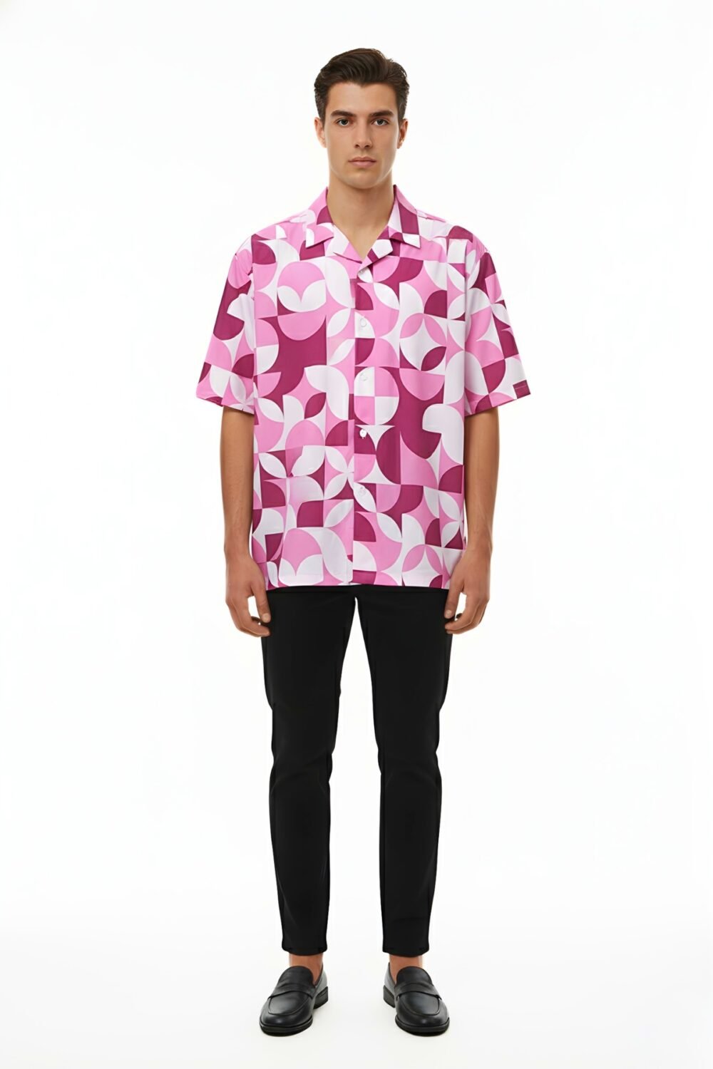 PINK RETRO GEOMETRIC OVERSIZED SHIRT
