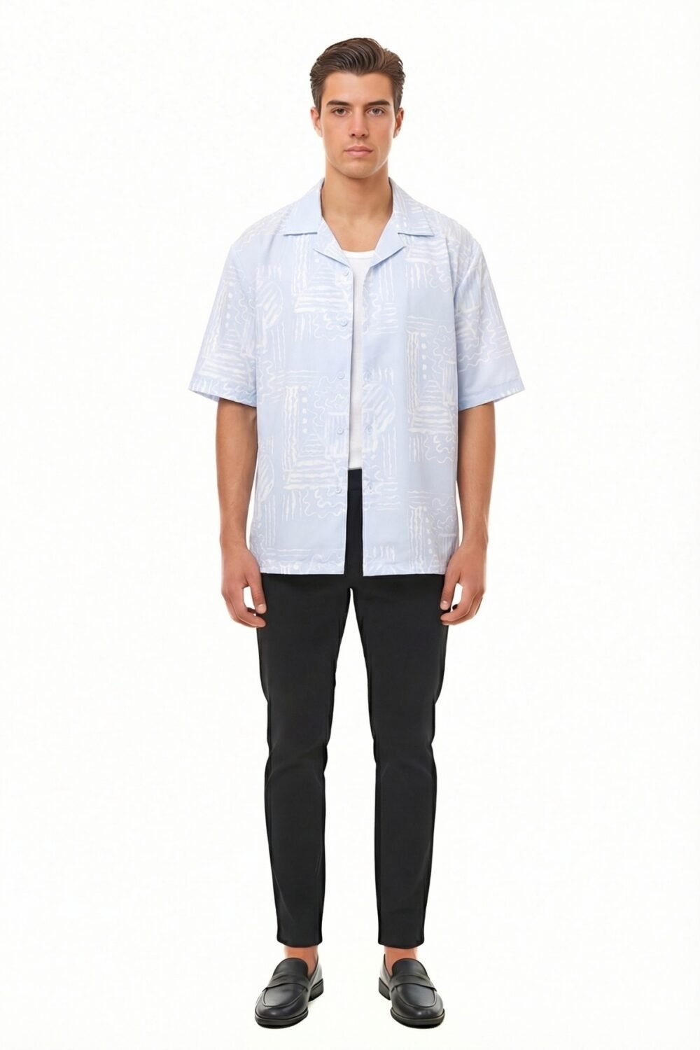 PASTEL BLUE SKETCHED GEO OVERSIZED SHIRT