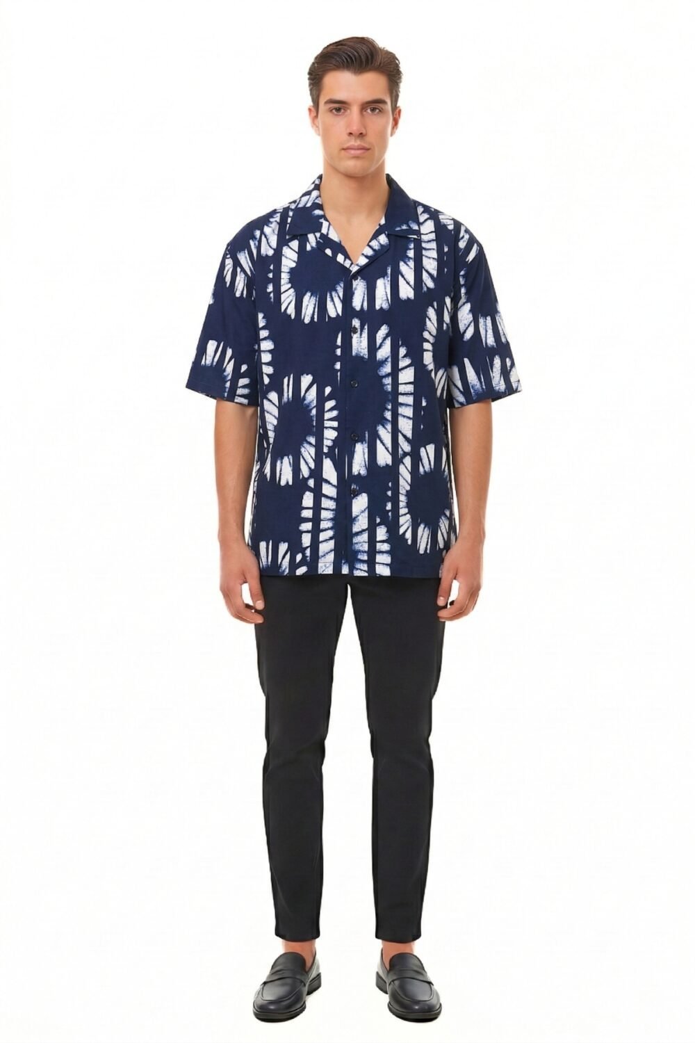 NAVY SHIBORI SUNBURST OVERSIZED SHIRT