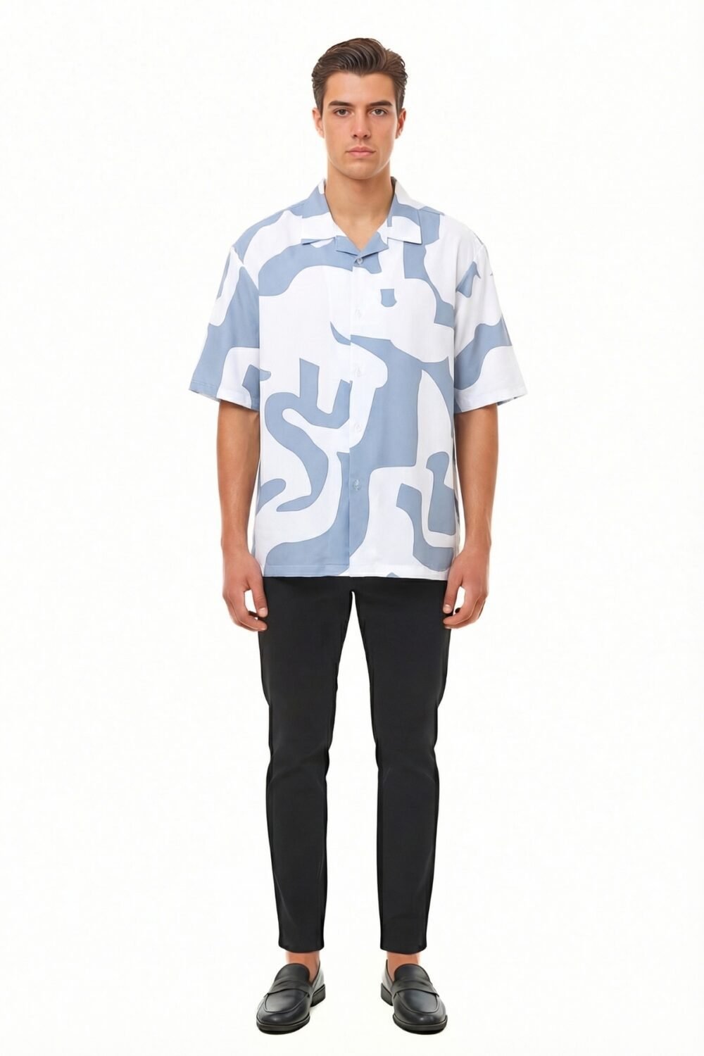 SLATE BLUE ABSTRACT FLUID OVERSIZED SHIRT