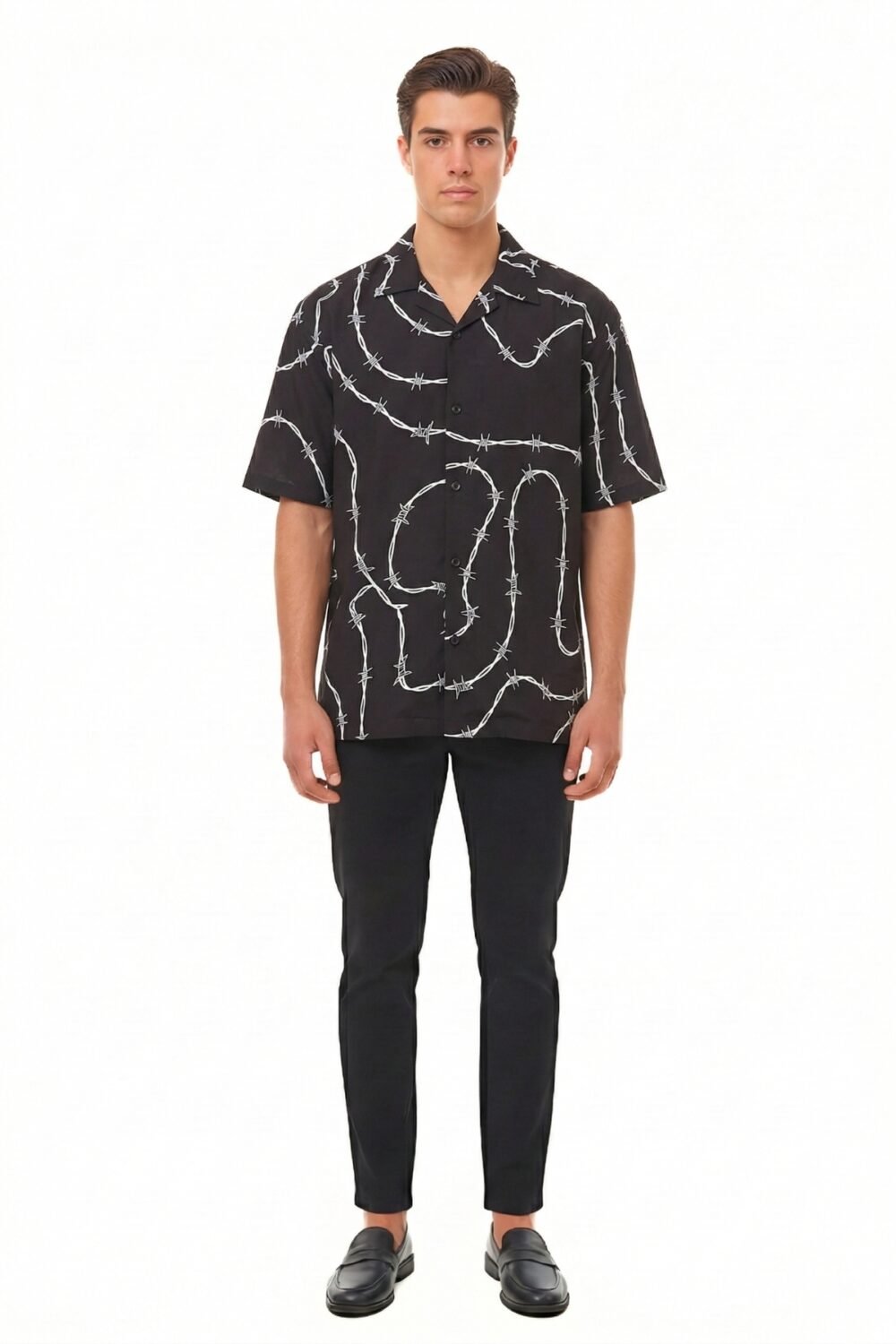 BLACK BARBED WIRE OVERSIZED SHIRT