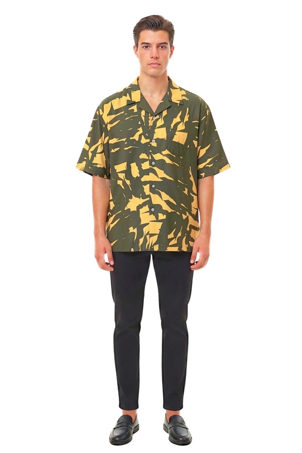 OLIVE & MUSTARD ABSTRACT CAMO OVERSIZED SHIRT