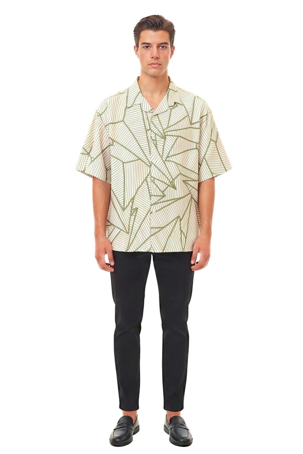 SAGE GEOMETRIC LINE ART OVERSIZED SHIRT