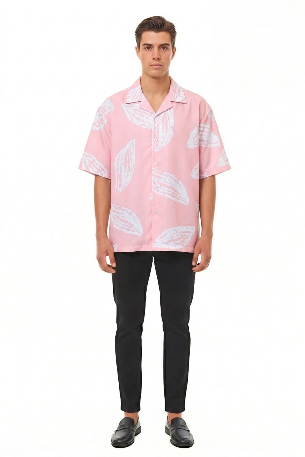 PASTEL PINK ABSTRACT LEAF OVERSIZED SHIRT