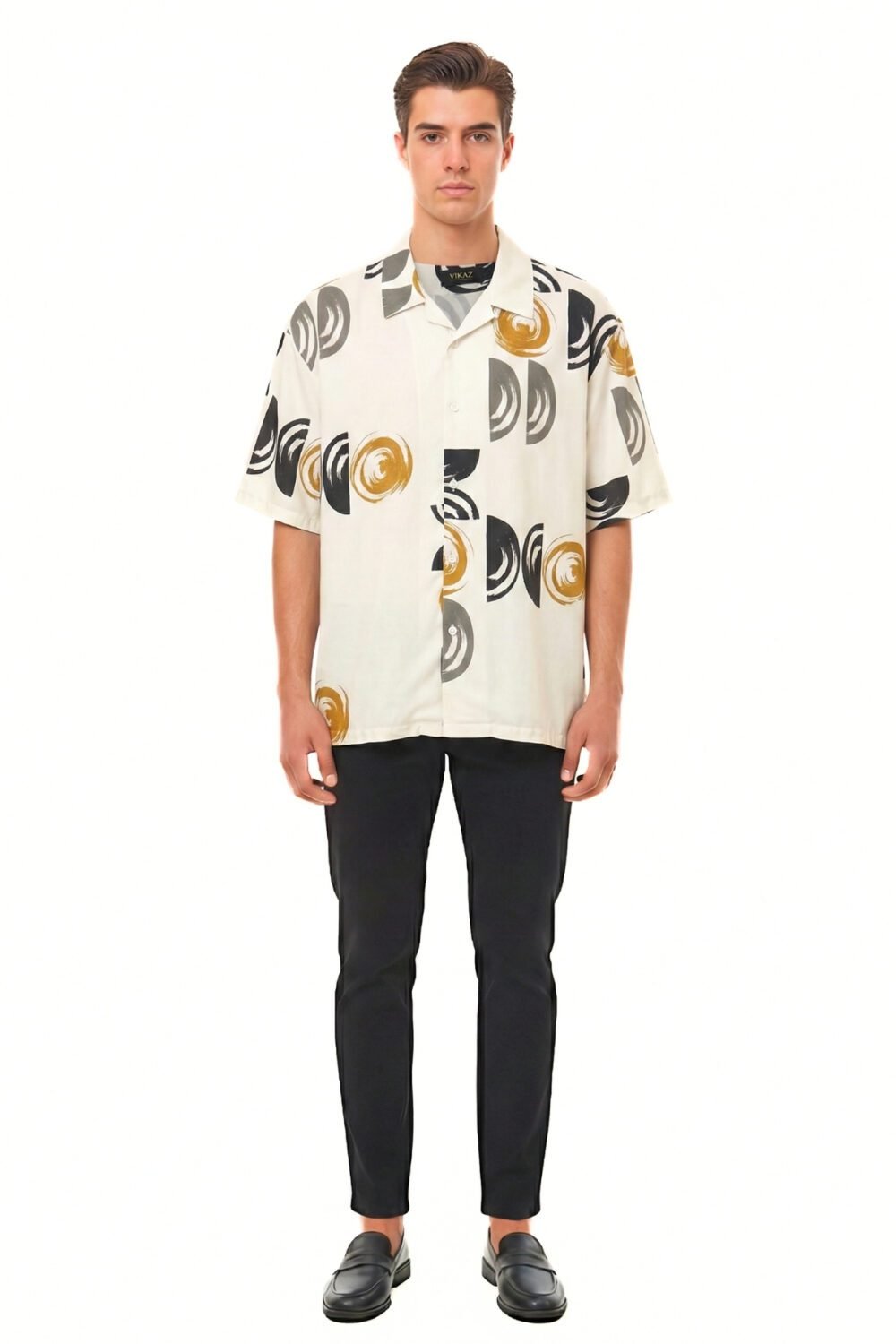 CREAM GEOMETRIC BRUSHSTROKE OVERSIZED SHIRT
