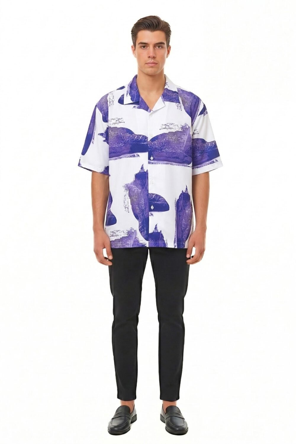BLUE DISTRESSED PAINTERLY OVERSIZED SHIRT