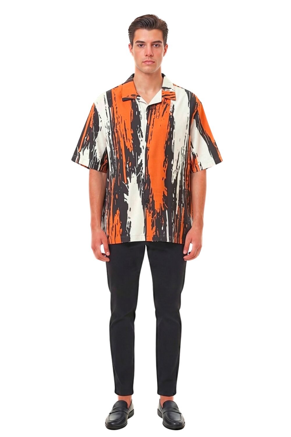 ORANGE & NAVY DISTRESSED BRUSHSTROKE SHIRT