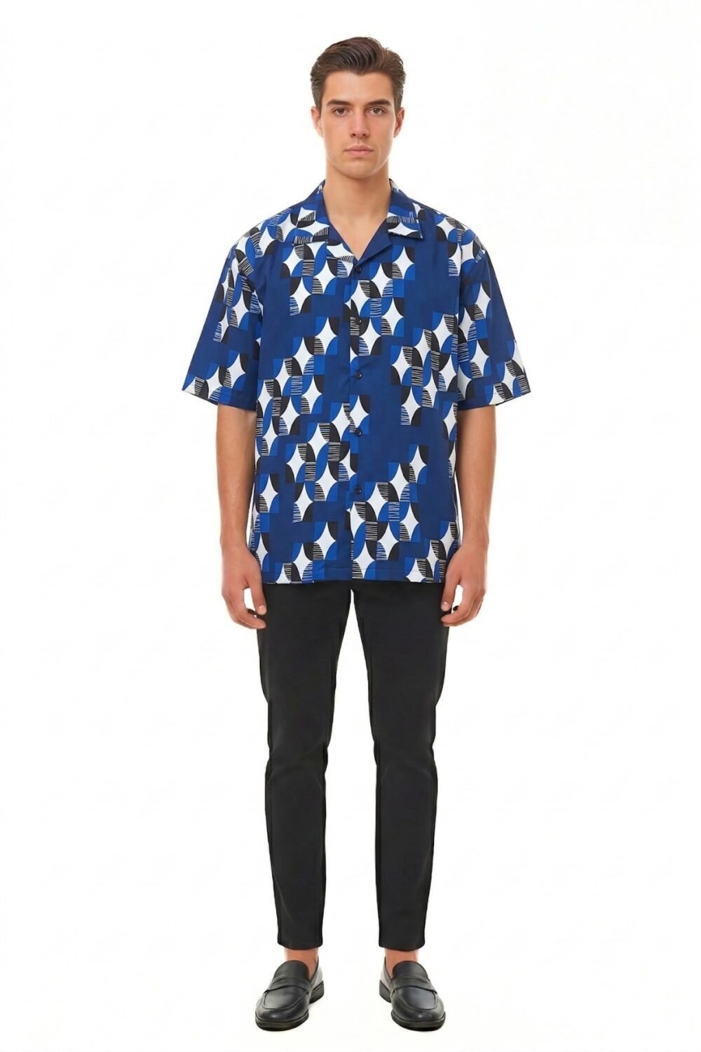 BLUE RETRO GEOMETRIC TILE SHIRT