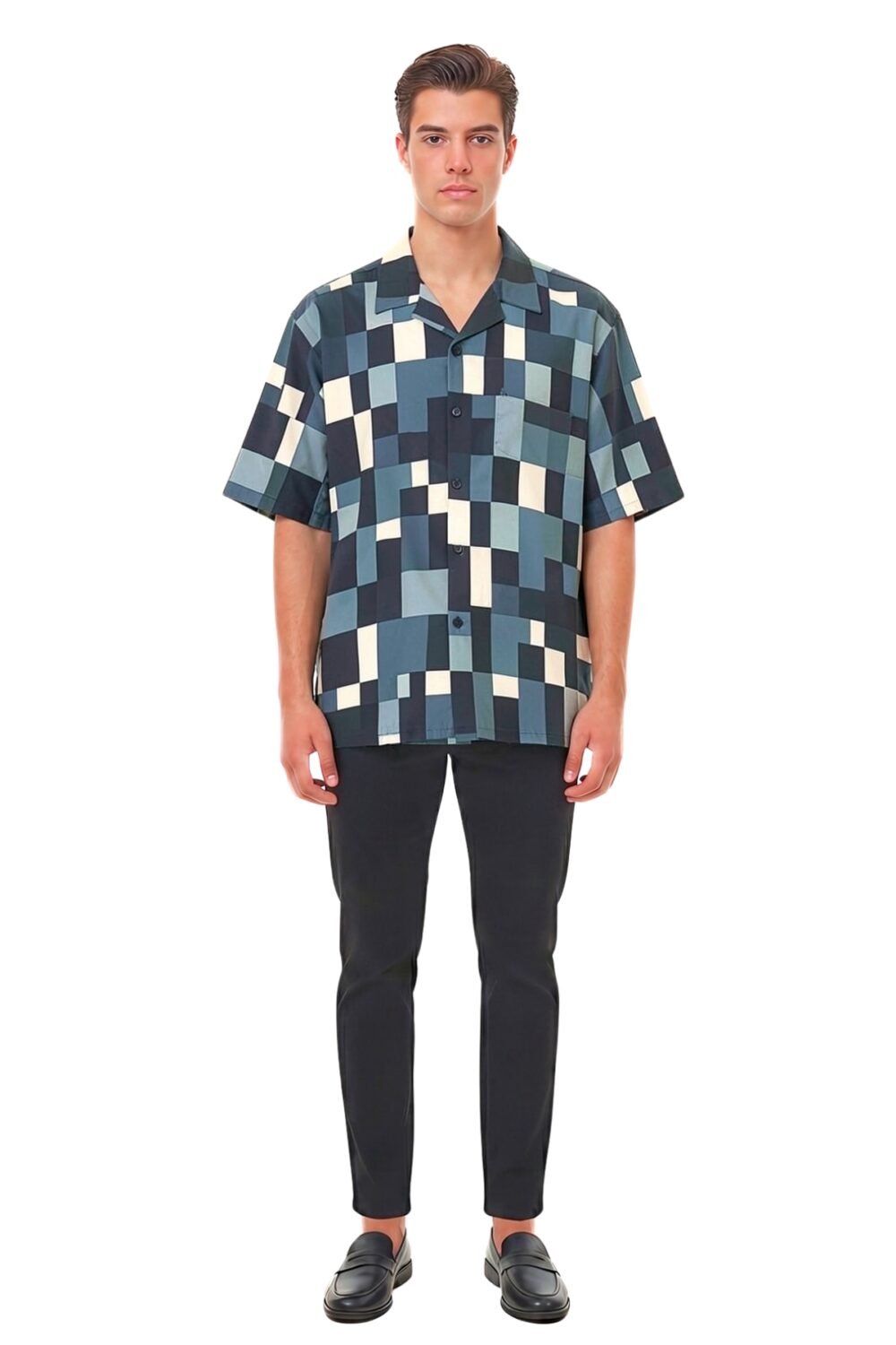 BLUE PIXELATED COLORBLOCK SHIRT