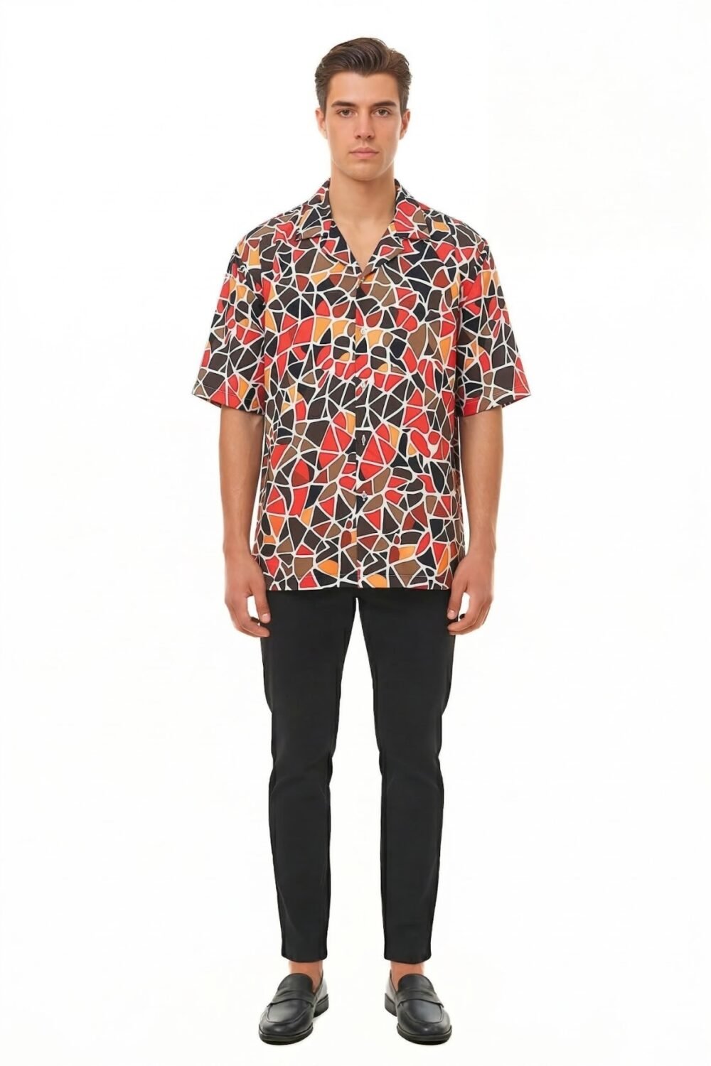 RED & BROWN GEOMETRIC MOSAIC SHIRT