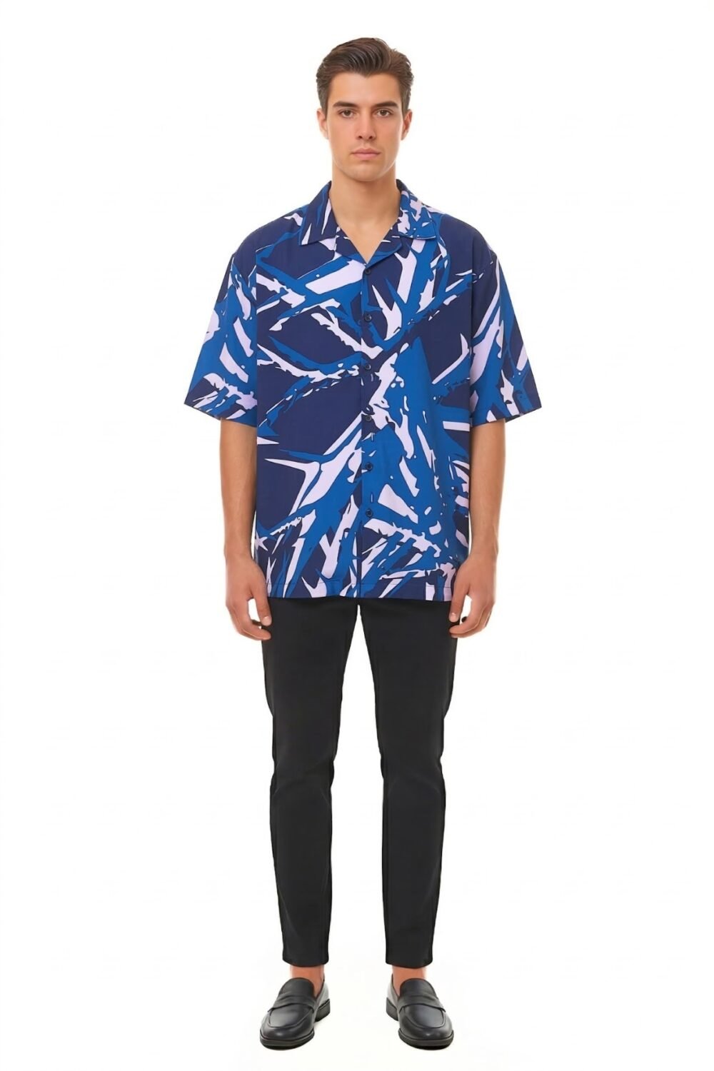 NAVY & LILAC SHATTERED ABSTRACT SHIRT