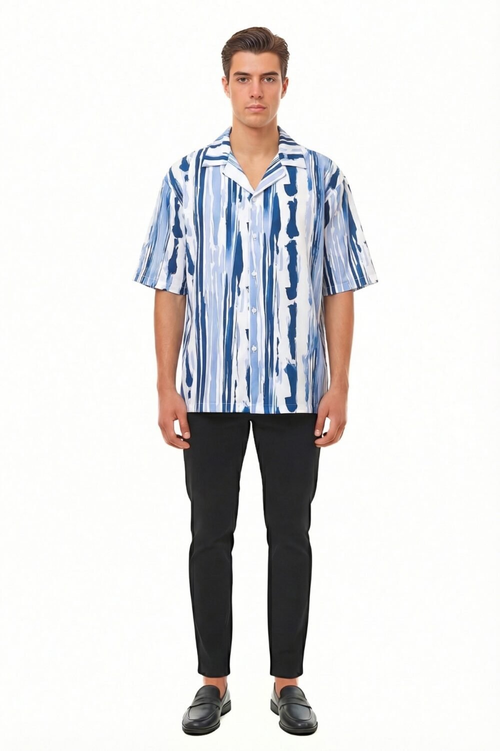BLUE PAINTERLY STRIPE OVERSIZED SHIRT
