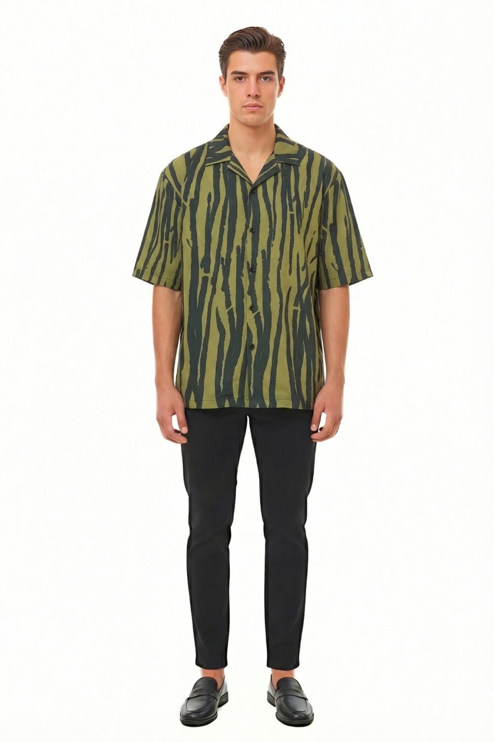 OLIVE GREEN ABSTRACT TIGER STRIPE SHIRT