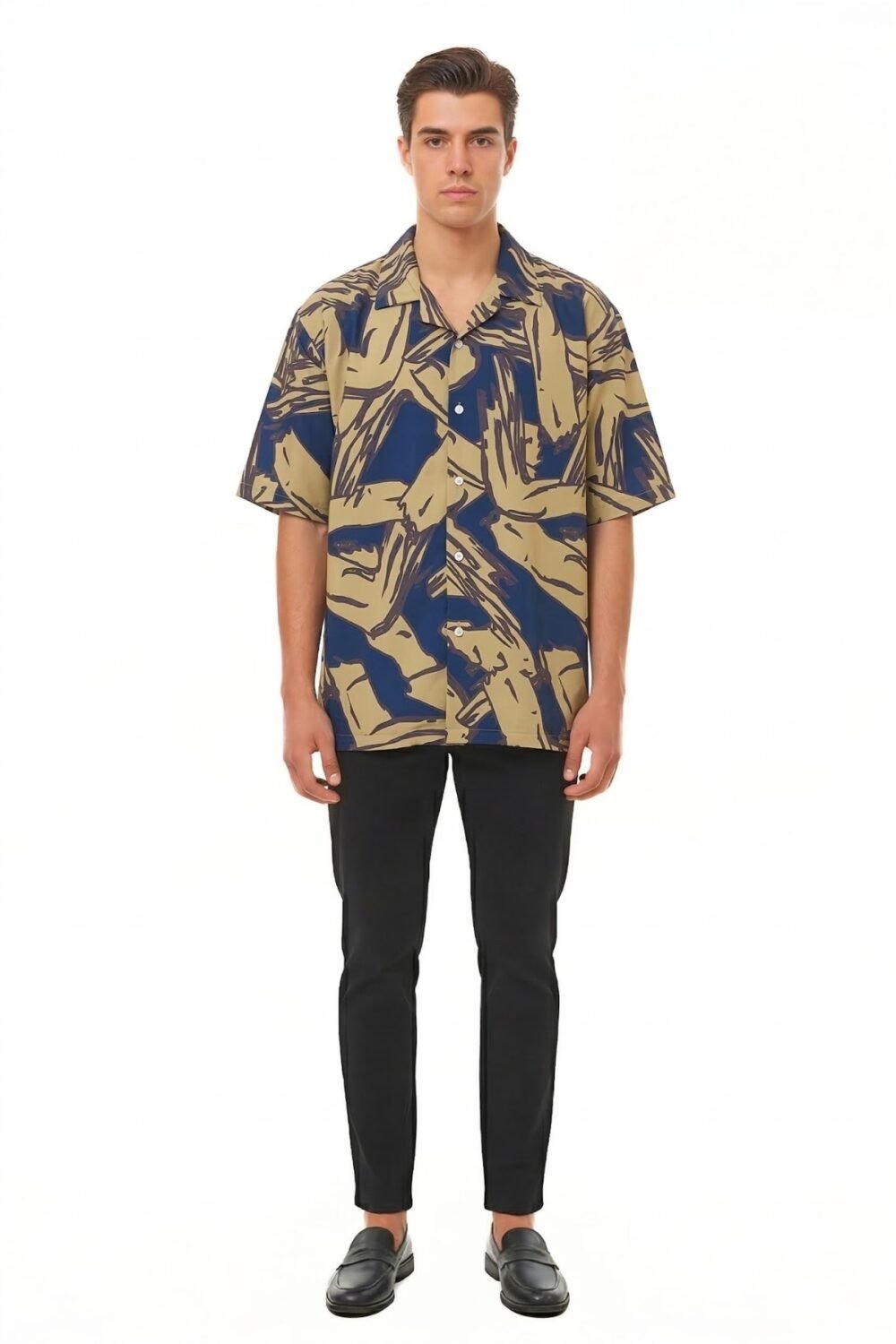 MUSTARD & NAVY ABSTRACT BRUSHSTROKE SHIRT