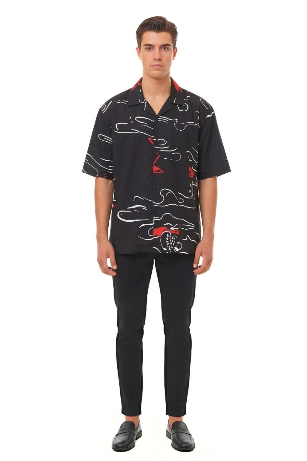 BLACK & RED ABSTRACT LINE ART SHIRT
