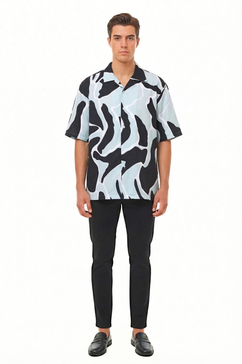 ICE BLUE & BLACK ABSTRACT CAMO SHIRT