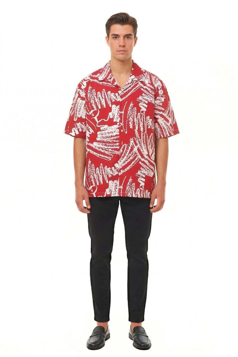 CORAL RED ABSTRACT SCRIBBLE SHIRT