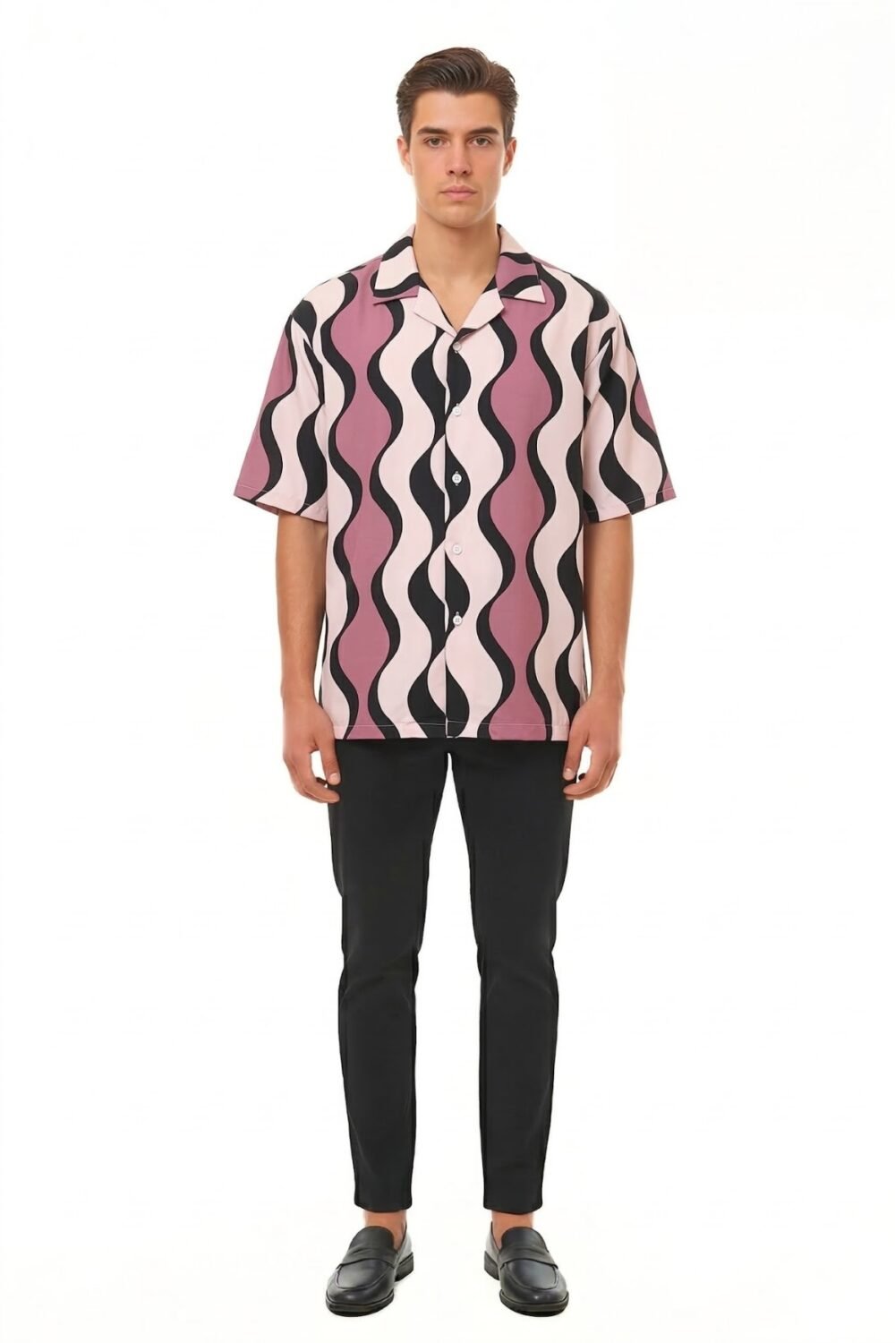 DUSTY PINK RETRO WAVY STRIPE SHIRT
