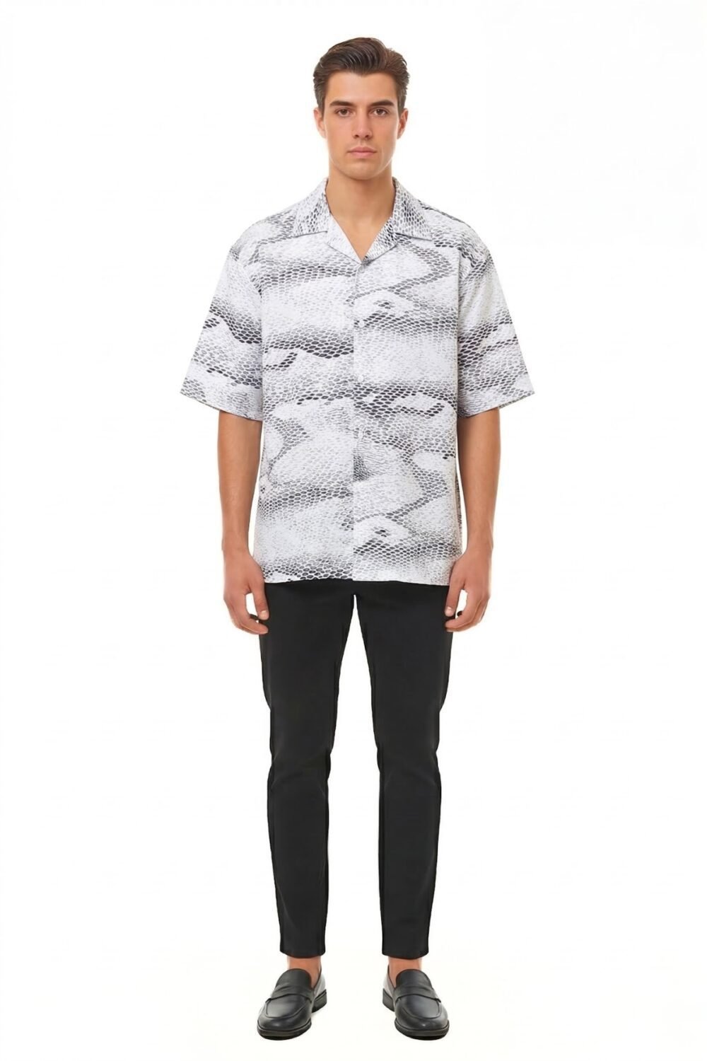 WHITE & GREY SNAKESKIN PRINT SHIRT