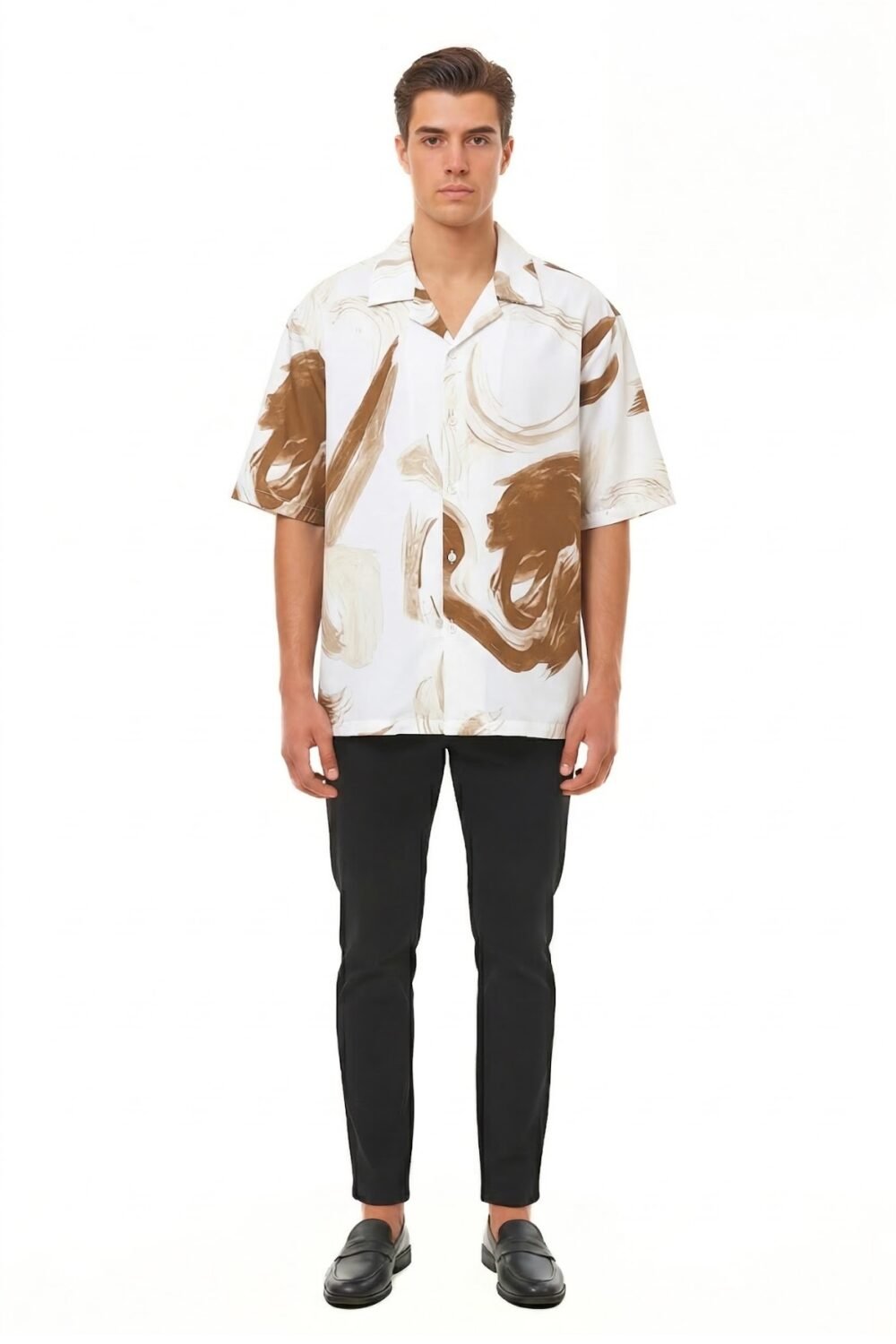WHITE & BROWN ABSTRACT BRUSHSTROKE SHIRT