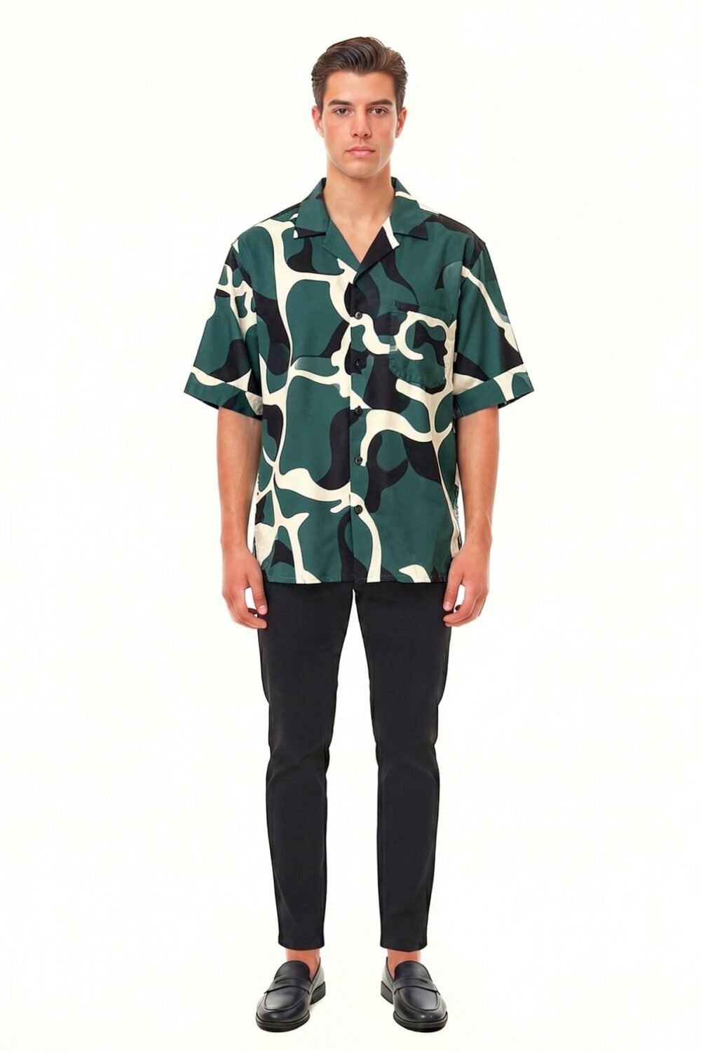 DEEP GREEN & CREAM ABSTRACT CAMO SHIRT