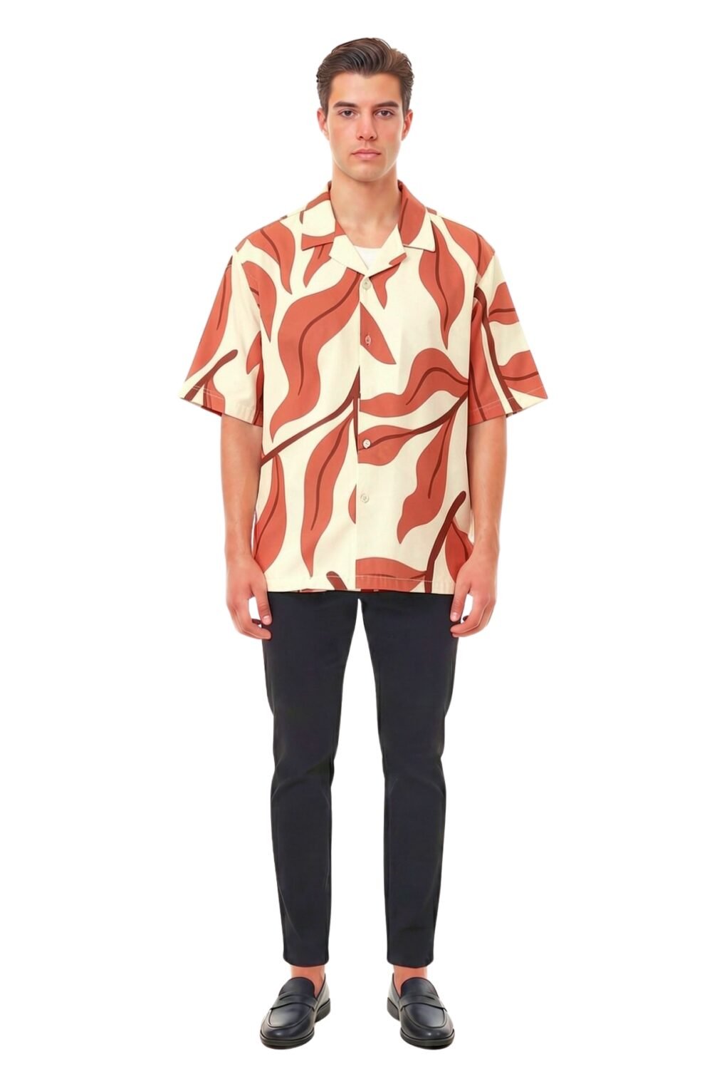 TERRACOTTA & CREAM ABSTRACT LEAF SHIRT