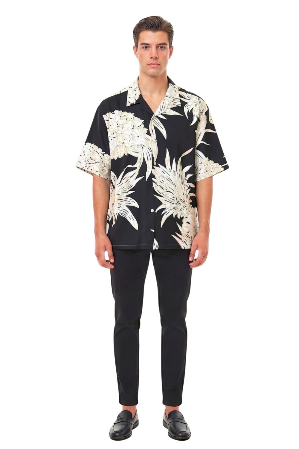 BLACK & CREAM ABSTRACT BOTANICAL SHIRT