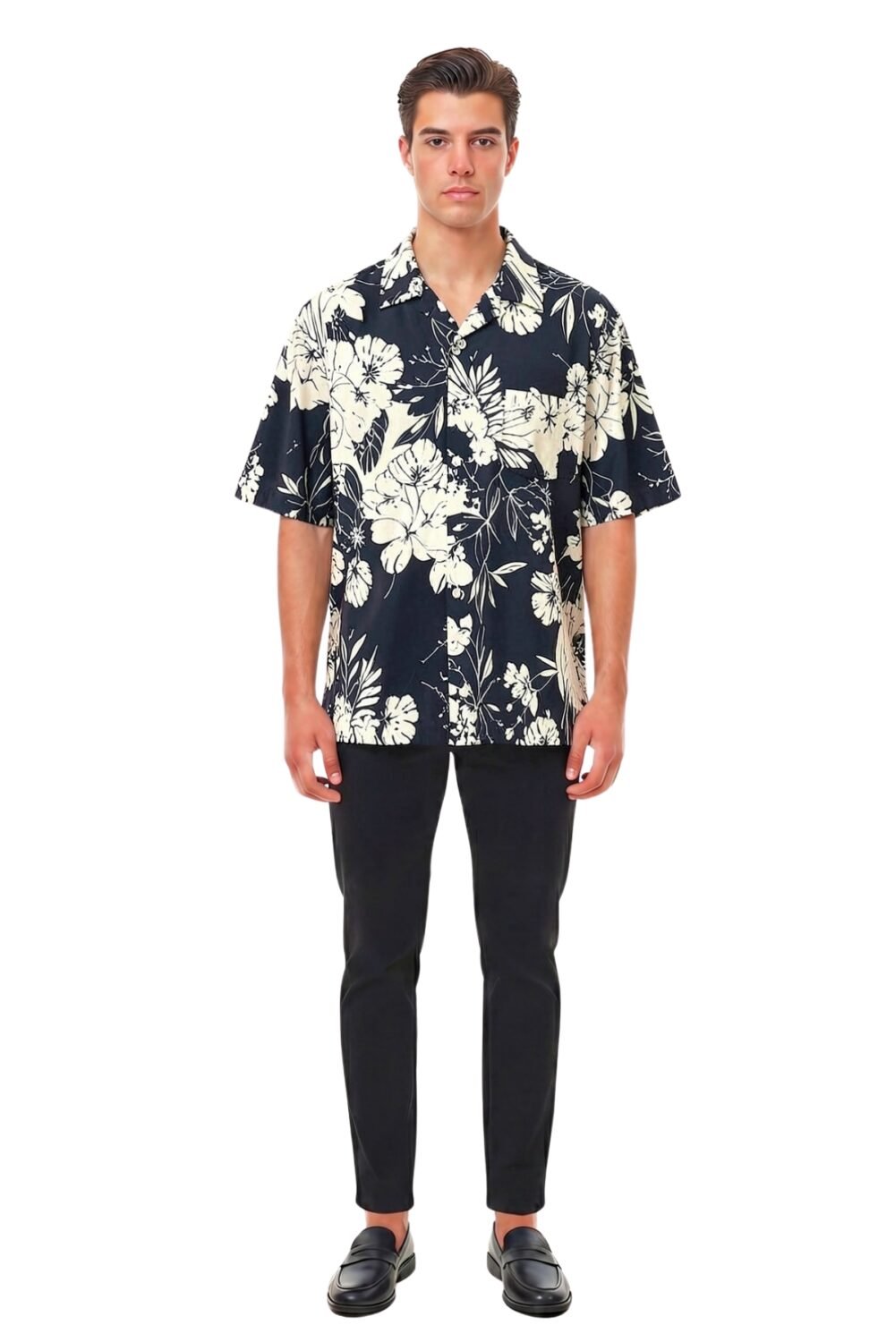 NAVY & CREAM TROPICAL FLORAL SHIRT