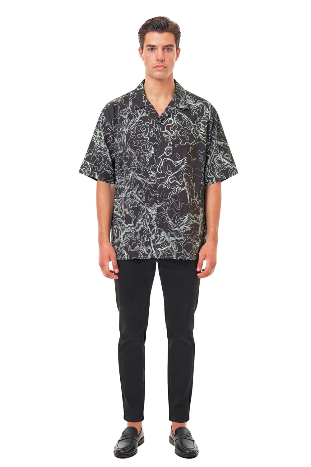 BLACK ABSTRACT TOPOGRAPHIC SHIRT