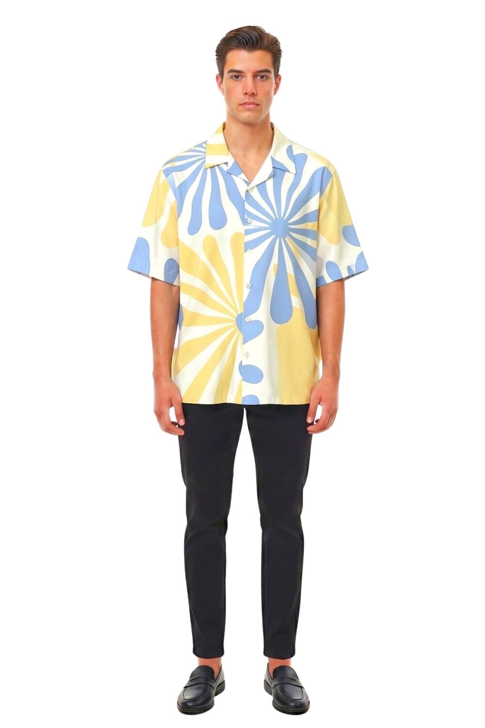 PASTEL YELLOW & PERIWINKLE RETRO FLORAL SHIRT