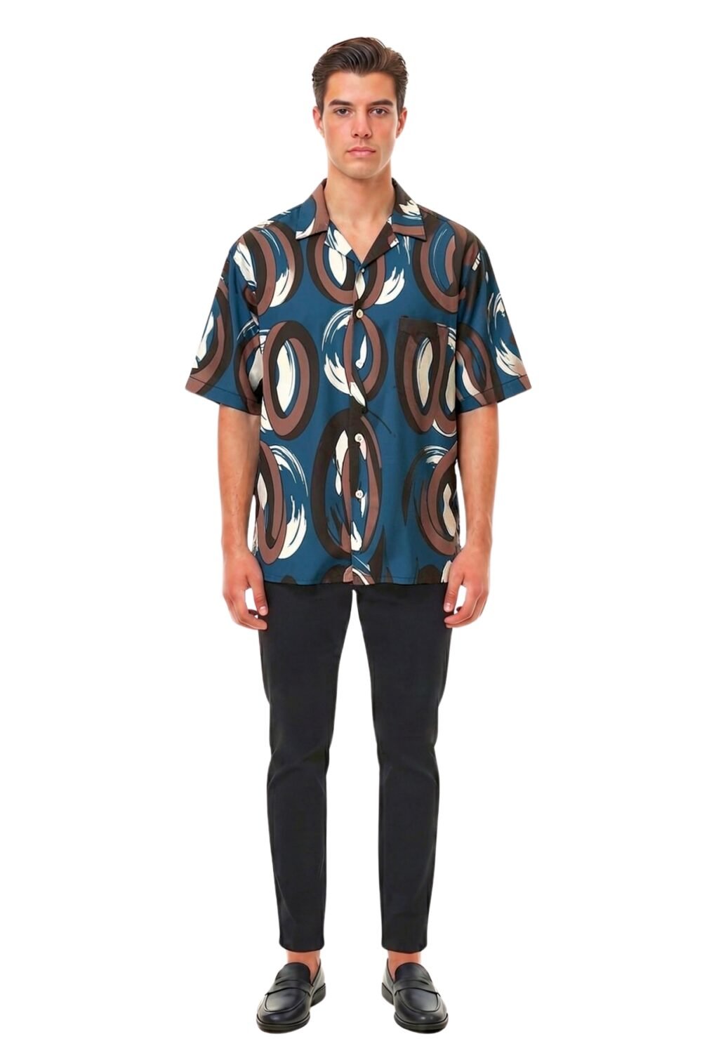 BLUE & BROWN ABSTRACT SWIRL SHIRT