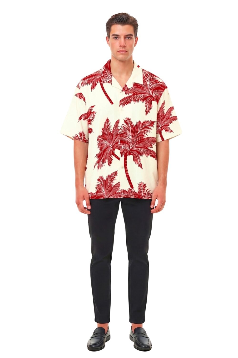 CREAM & RED TROPICAL PALM TREE SHIRT