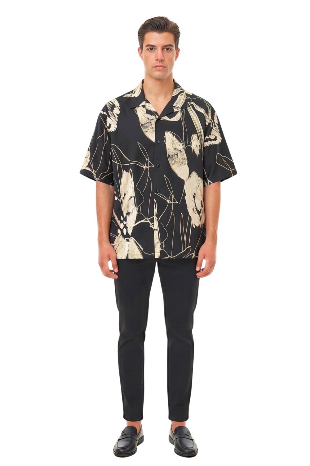 BLACK & CREAM SKETCHED FLORAL SHIRT