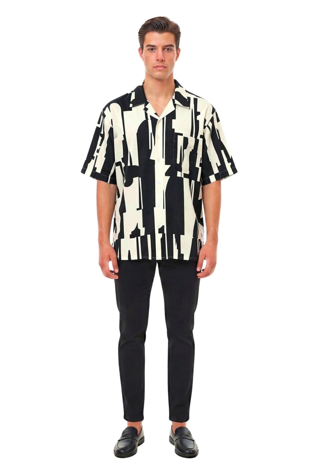 BLACK & CREAM ABSTRACT GLITCH STRIPE SHIRT