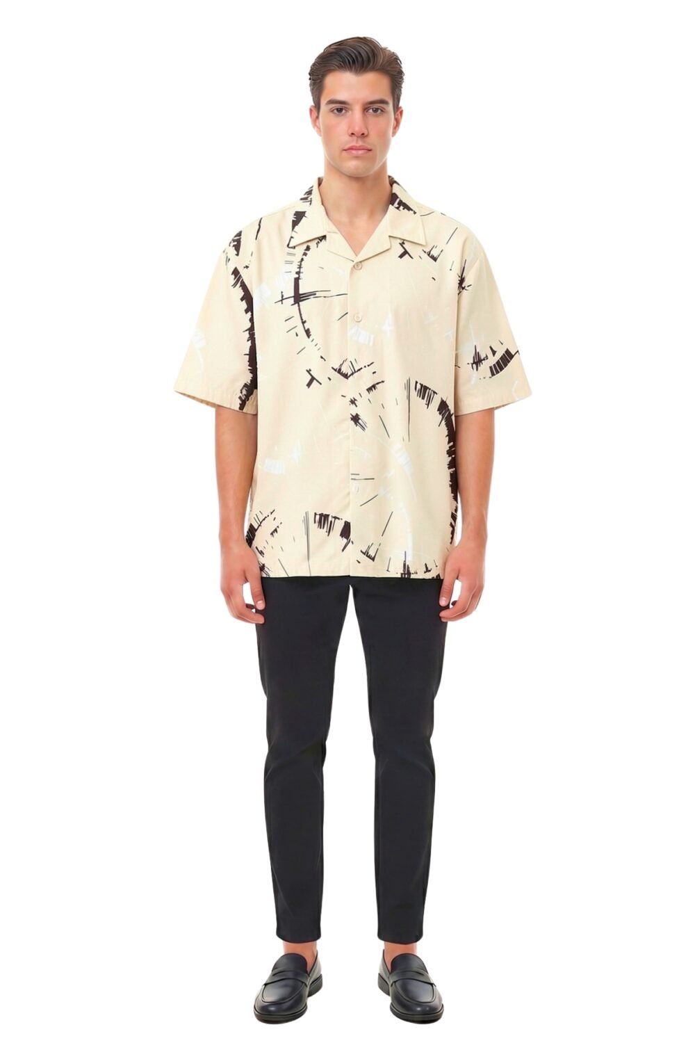 CREAM & BLACK ABSTRACT ARC SHIRT