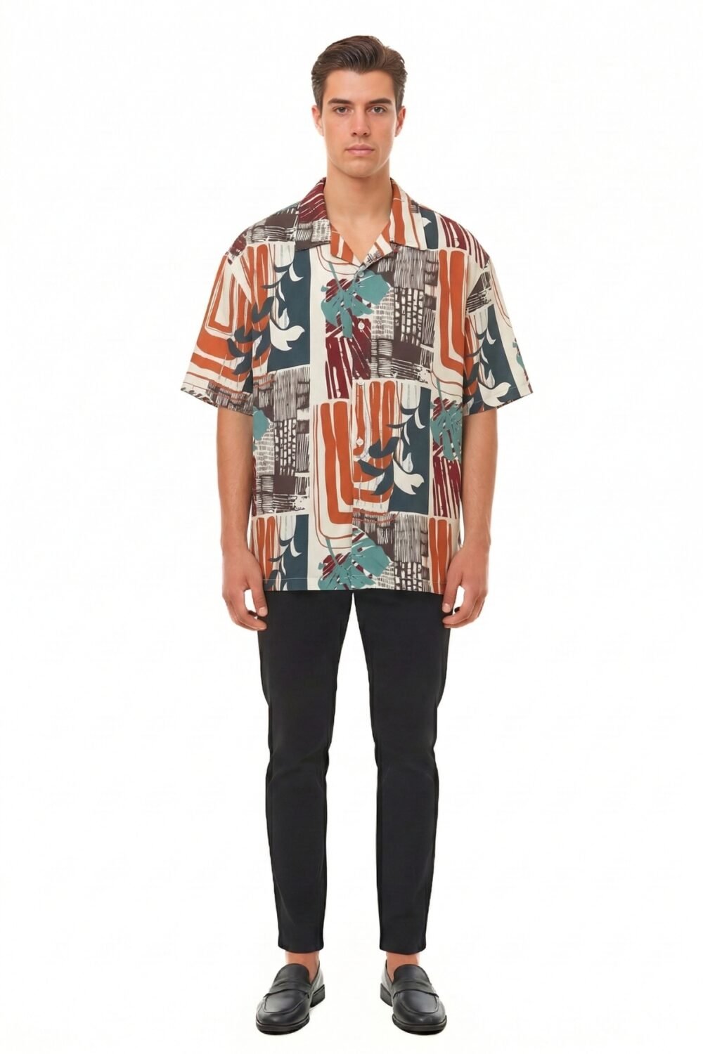 EARTHY ABSTRACT BOTANICAL PATCHWORK SHIRT