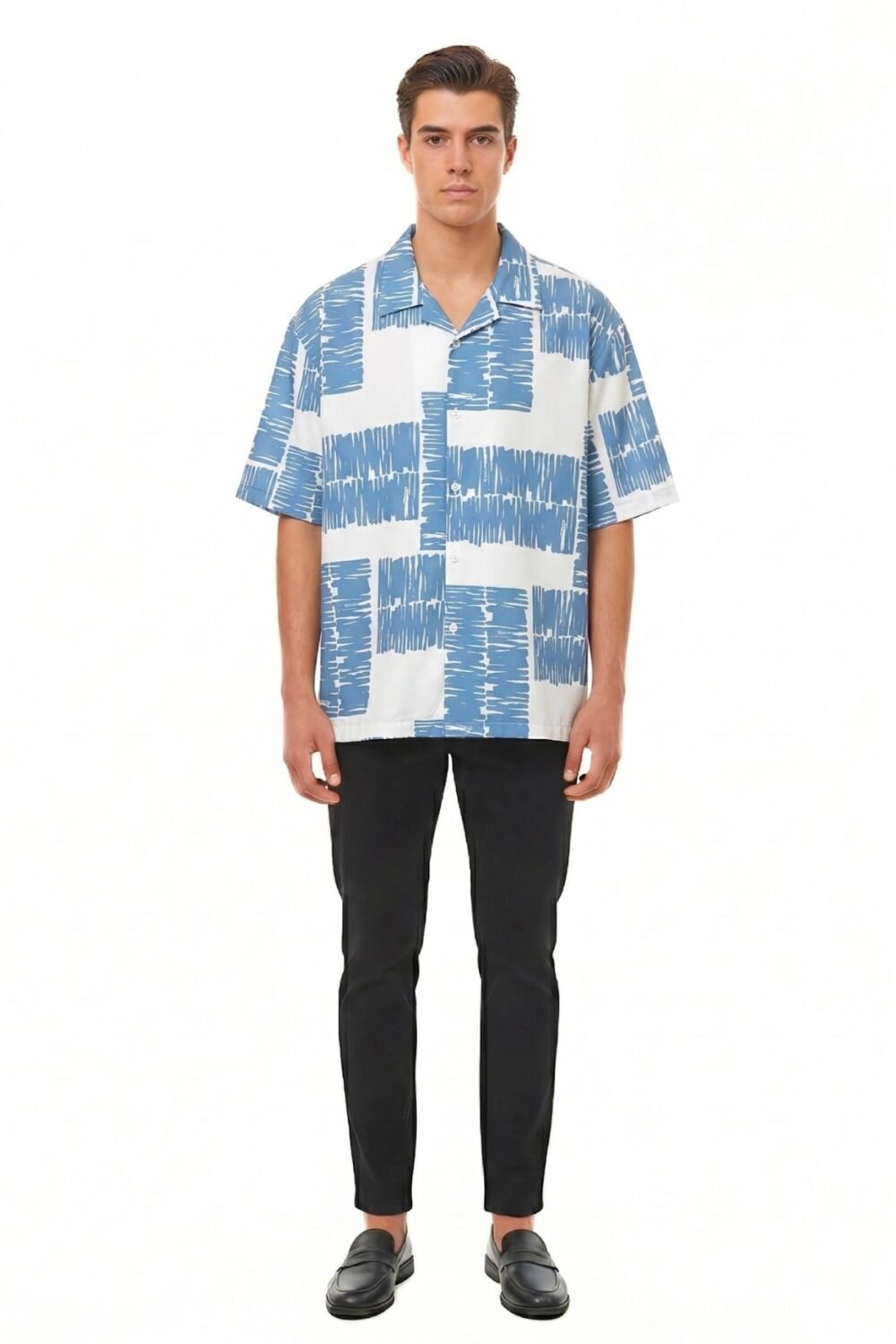 CREAM & SLATE BLUE SKETCHED BLOCK SHIRT