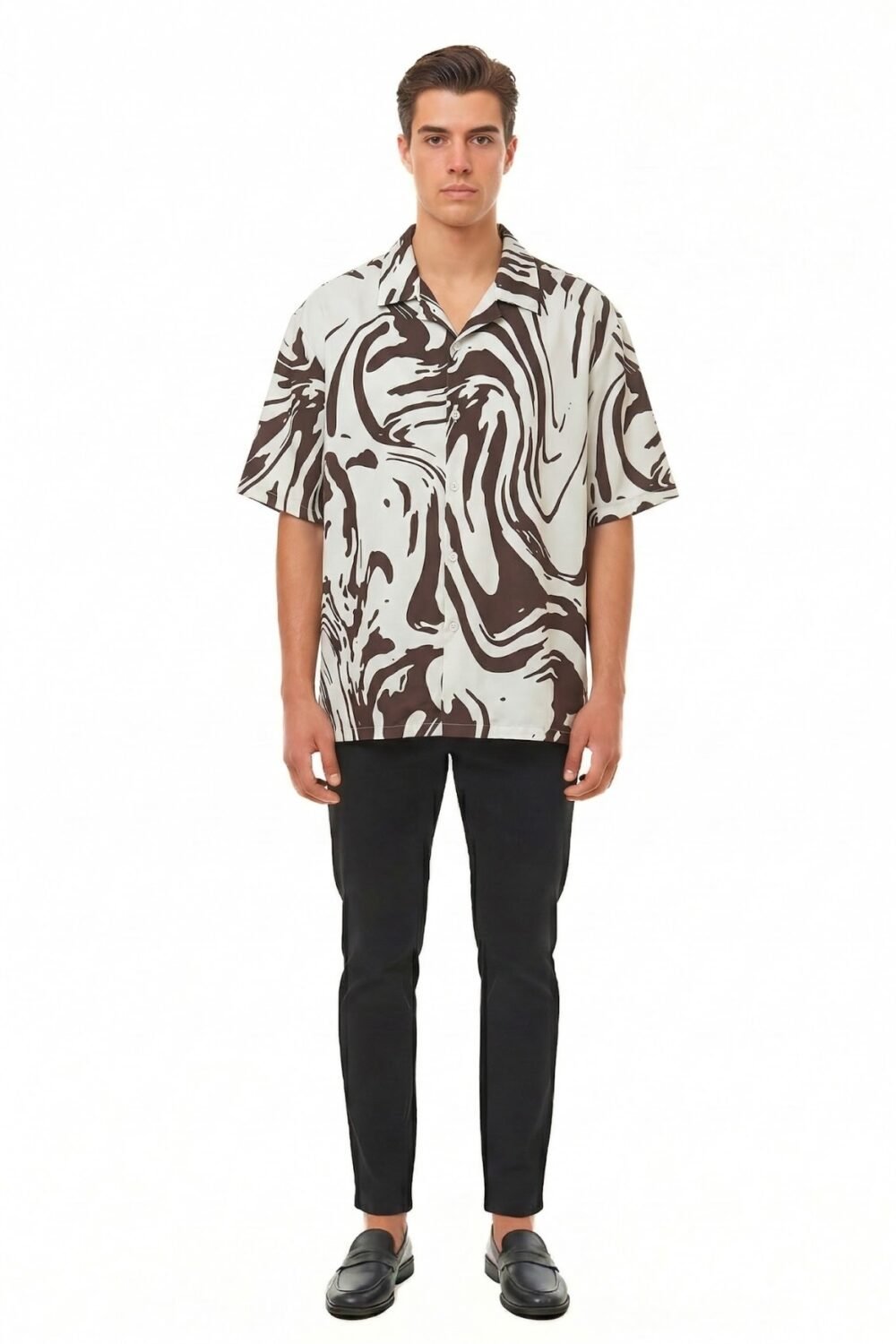BROWN & CREAM ABSTRACT MARBLE SWIRL SHIRT